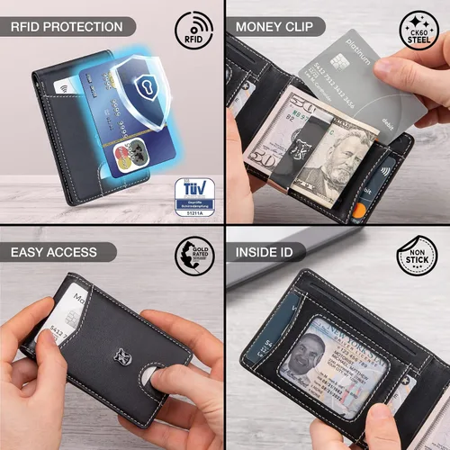 Vista 4 de KONACK Minimalist Wallet For Men with RFID Blocking Front Pocket Bifold Leather Mens Wallet with Gift Box