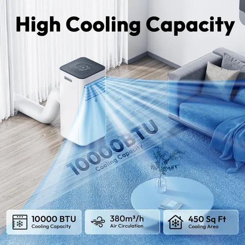 Vista 2 de Acondicionadores de aire portátiles de 10,000 BTU, aire acondicionado portátil con control remoto para habitación de hasta 450 pies cuadrados
