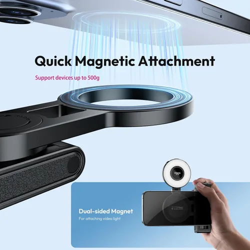 Vista 4 de ULANZI JJ03 - Mini trípode magnético para teléfono con control remoto, 3 en 1 de bolsillo para selfie, soporte de trípode extensible de rotación