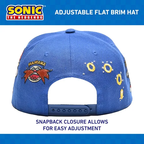 Vista 3 de Concept One Gorra de béisbol Sonic The Hedgehog para hombre, logotipo bordado con ala plana, ajustable