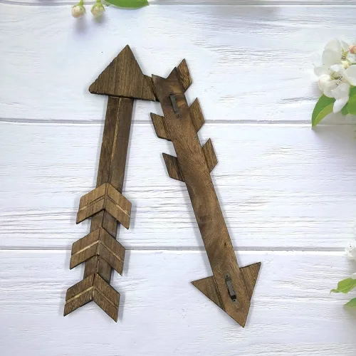 Vista 2 de N/ A 2 letreros de madera rústica para decoración de pared, flechas de madera oscura, granja y hogar, decoración colgante para el hogar o boda 2