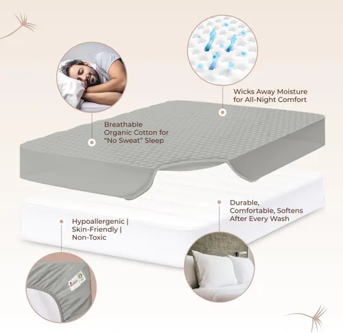Vista 3 de Whisper Organics Protector de colchón acolchado 100% algodón orgánico Gris