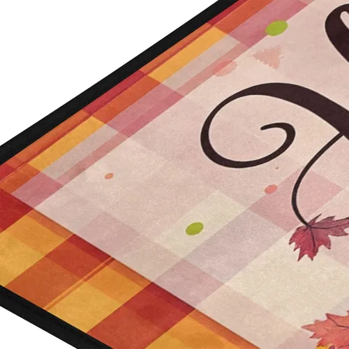Vista 2 de Alfombra de cocina con calabazas de otoño y otoño, antifatiga, a cuadros, calabaza, hojas de arce, tapetes de cocina antideslizantes y lavables