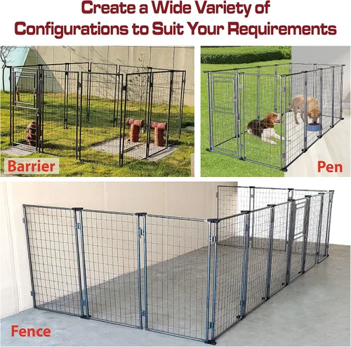 Vista 6 de Perrera para perros de 8 x 4 x 5 pies al aire libre con cubierta de techo para perros grandes, valla de perro resistente, alambre soldado Catio