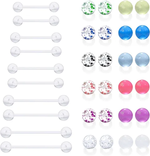 Vista 10 de 6mm-38mm 14G 16G Anillos de pezón transparentes de plástico para lengua, aretes industriales para cirugía, embarazo, ombligo, anillo de bioflex