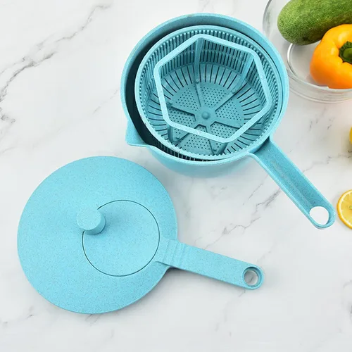 Vista 4 de Spinner, Veggie Spinner Secador de frutas y verduras de secado rápido para escurrir lechuga y verduras (azul)