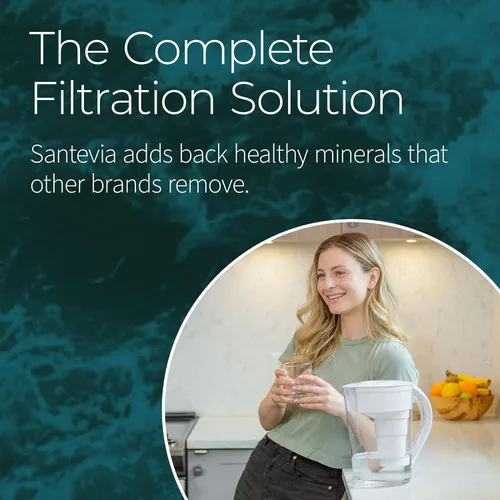 Vista 3 de Santevia MINA - Jarra alcalina de filtro de agua y filtro de repuesto de paquete de 3 unidades, filtro de cloro y plomo, jarra purificadora de agua