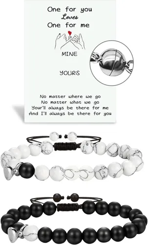Vista 66 de 2 pulseras magnéticas para parejas, piedra natural negra mate, cristal para votos de amor eterno, juego de pulseras de cuentas de piedra de energía