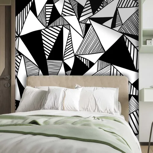 Vista 2 de Papel tapiz para muebles de madera, color blanco y negro, autoadhesivo, formas abstractas, para dormitorio, no necesita pegamento adicional