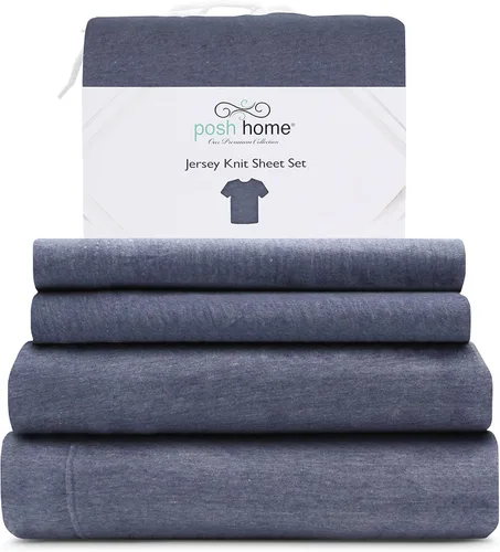 Vista 10 de Posh Home Juego de sábanas de punto de jersey, sábanas de 3 piezas, sábanas de jersey de algodón transpirable y suave, incluye sábana encimera