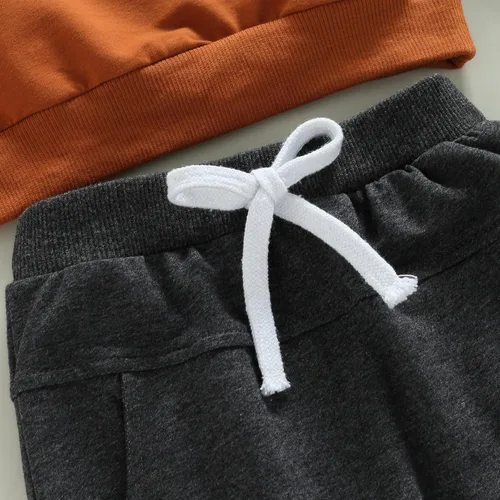 Vista 6 de Conjunto de 2 piezas de sudadera de manga larga con cuello redondo y pantalones casuales para bebé niño