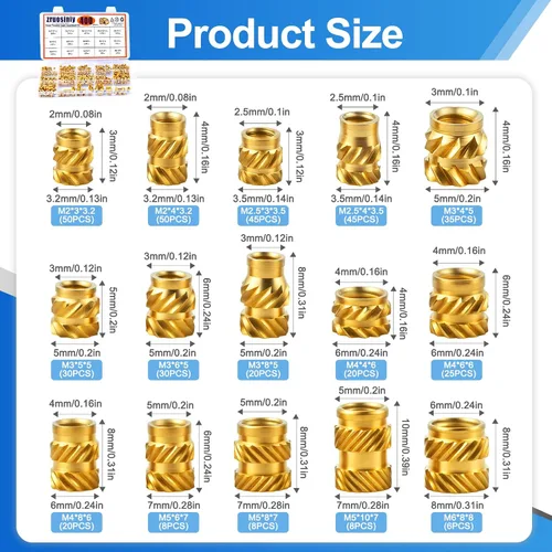 Vista 6 de Juego de 400 piezas de insertos roscados de latón para impresión 3D M2-M6 Kit Insertos moleteados de latón, 400 piezas de 15 tamaños M2-M6 hembra