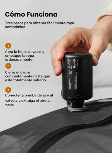 Vista 3 de Bolsas de vacío para viaje con bomba, bolsa reutilizable ahorradora de espacio, cubos de embalaje al vacío impermeables IP67 para maletas y mochilas