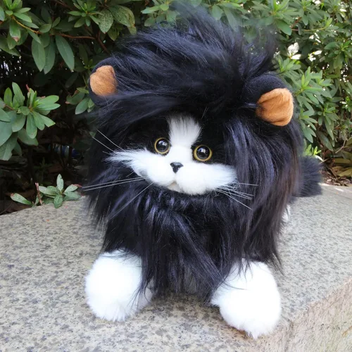 Vista 6 de Peluca de melena de león para disfraz de gato, ajustable, lavable, cómoda, elegante, pelo de león, vestido de ropa de gato para Halloween, Navidad