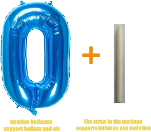 Vista 4 de Globos azules del número 0 de 32 pulgadas, globos de aluminio digitales para decoración de fiesta de cumpleaños (globo azul número 0)