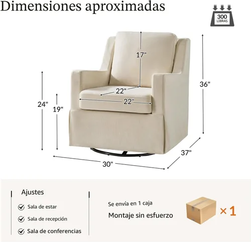 Vista 2 de HULALA HOME Silla mecedora giratoria, silla mecedora giratoria de granja con funda lavable, sillón tapizado de tela con cojines rellenos de plumón
