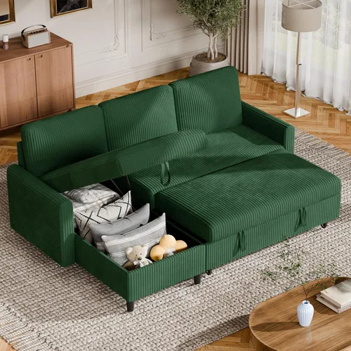 Vista 10 de Vongrasig Sofá cama con almacenamiento para espacios pequeños, sofá convertible pequeño extraíble con diván de almacenamiento, sofá cama modular