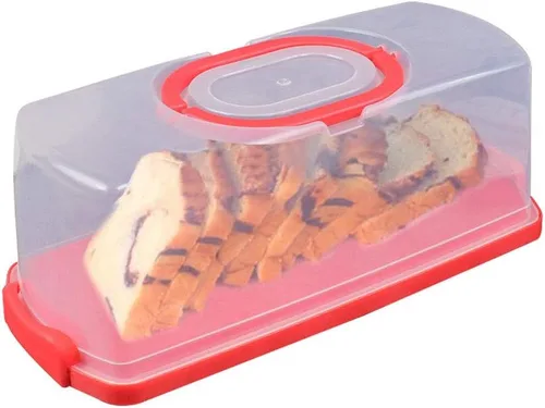 Vista 9 de Panera portátil con asa, contenedor de plástico rectangular para almacenamiento de alimentos, cúpula translúcida de 13 pulgadas para pasteles