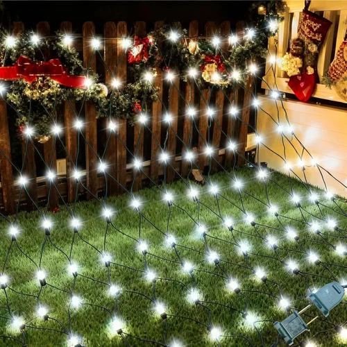 Vista 4 de LAMPHOME Red de luces LED de Navidad para exteriores, 150 luces LED de 6 x 4 pies, tira de luces de malla de hadas conectables al aire libre