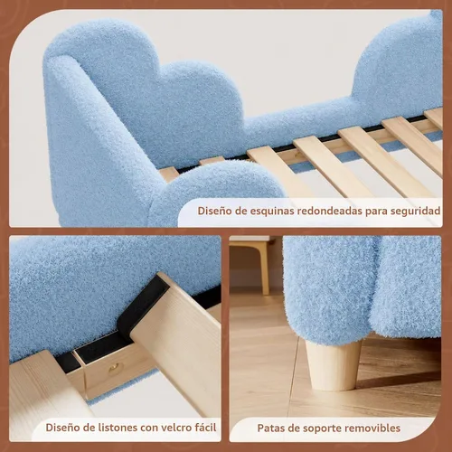 Vista 3 de DoCred Cama infantil, cama tapizada para niños y niñas