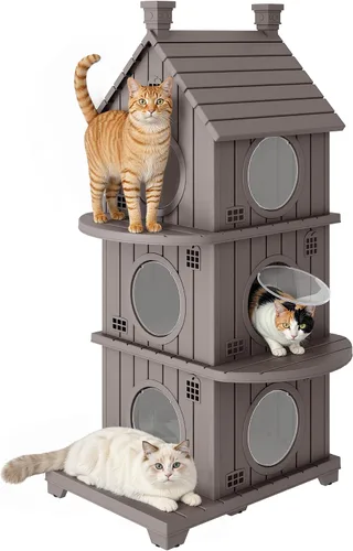 Vista 28 de Casa para gatos al aire libre, resistente a la intemperie, casas de resina duradera para gatos interiores y exteriores, refugio para gatos al aire