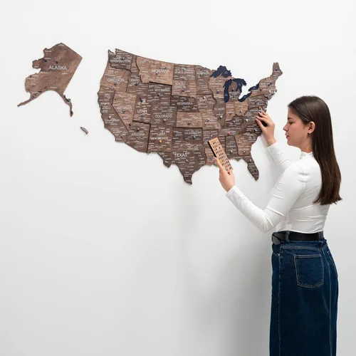 Vista 6 de Enjoy The Wood Wooden USA Mapa visitado Lugares visitados (pequeño, nogal oscuro)