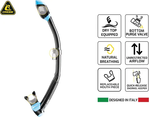 Vista 3 de Cressi Adult Diving Dry Snorkel with Splash Guard and Top Valve - Supernova Dry: Designed in Italy