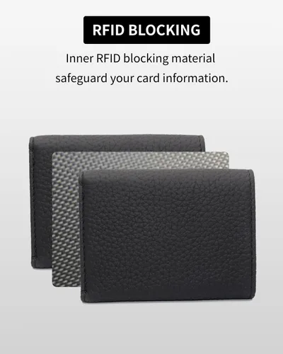Vista 5 de Karmiir RFID - Cartera pequeña de cuero para hombres y mujeres con bolsa para monedas, billetera compacta de triple bolsillo con ranura