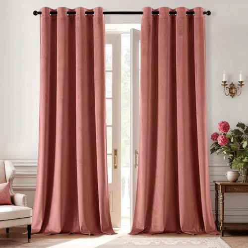 Vista 21 de ANRODUO Cortinas de terciopelo beige de 45 pulgadas de largo, opacas con aislamiento térmico insonorizado, cortinas de privacidad para oscurecer
