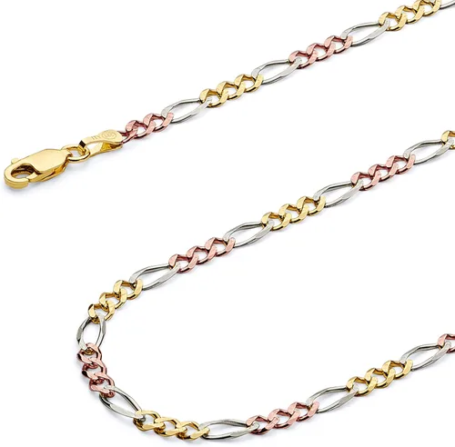 Vista 17 de Wellingsale Cadenas Figaro de oro macizo de 14 quilates (opciones seleccionadas)