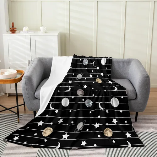 Vista 20 de Castle Fairy Manta de forro polar Sherpa con estampado de aviones para niños, manta de franela de dibujos animados para sofá, avión, azul y blanco