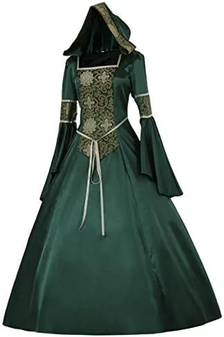 Vista 3 de CosplayDiy Disfraz victoriano medieval con capucha para mujer