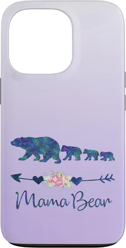 Vista 10 de Teal Blue Purple Floral Mama Bear Three Cubs Silver Purple Case for iPhone 17