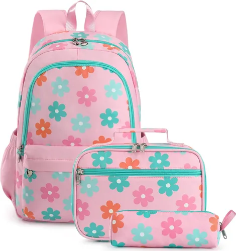 Vista 12 de Backpack for Girls, Kids Backpack Set with Lunch Box & Pencil Bag Margarita azul