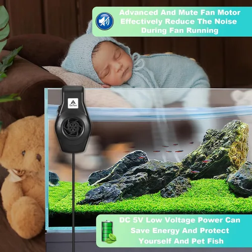 Vista 4 de DaToo Mini enfriador de acuario pequeño ventilador de pecera, ventilador de enfriamiento de acuario de 2 niveles de velocidad ajustable, enfriador