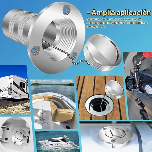 Vista 8 de Llenado/relleno de cubierta de combustible para lancha de 2 pulgadas (1.969 in) con tapa sin llave, relleno de cubierta de acero inoxidable de 2
