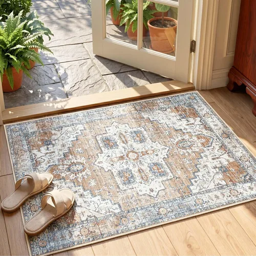 Vista 45 de jinchan Alfombra de área pequeña lavable floral vintage, alfombra de entrada simétrica de medio círculo de 2 x 3, alfombra de entrada suave de pelo