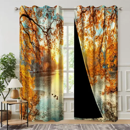 Vista 17 de Cortinas opacas de cascada, impresión 3D, vista de ventana de paisaje natural, cortinas para sala de estar, panel de cortina de río con ojales