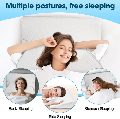 Vista 5 de Almohada cervical de espuma viscoelástica, almohada ergonómica para el cuello para aliviar el dolor de cuello y hombros, almohada de apoyo