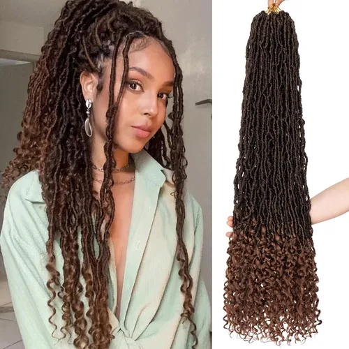 Vista 27 de Leeven 7 Paquetes Cabello Crochet Faux Locs con Puntas Rizadas 10 Pulgadas Pre-enrollado Goddess Locs Trenzas Crochet Cabello 84 Hebras Negro
