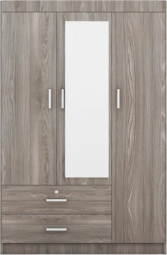Vista 5 de Armario de madera de 68.2 pulgadas de alto con espejo, moderno armario independiente de madera con 3 puertas y cajones de bloqueo, armario