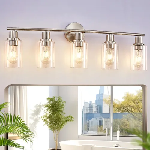 Vista 14 de [Usado] DLLT Lámparas de Baño de 3 Luces: Luces de Tocador Modernas de Níquel con Bombillas E26 - Lámpara de Pared de Baño con Pantalla de Vidrio