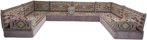 Vista 35 de arabicsofa Sofá en forma de U de estilo árabe para el suelo – Juego de Majlis hecho a mano – Sofá de estilo bohemio
