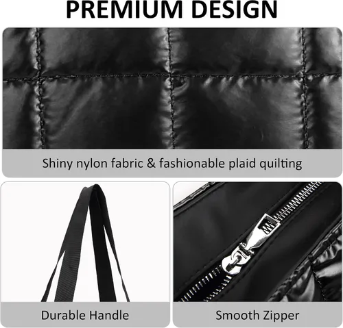 Vista 7 de Bolsa de mano acolchada para mujer, bolsa de hombro acolchada, grande, de algodón, suave y acolchada