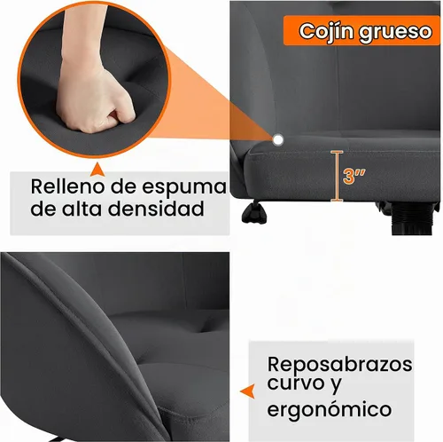Vista 7 de Yaheetech Silla de tocador de terciopelo con ruedas, asiento de maquillaje