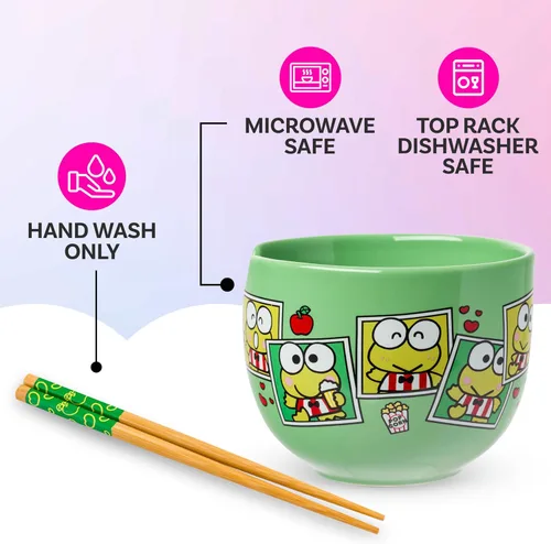 Vista 72 de Silver Buffalo Hello Kitty y sus amigos Chococat - Tazón de cerámica para ramen y arroz con palillos, patrón a cuadros, apto para microondas, 20