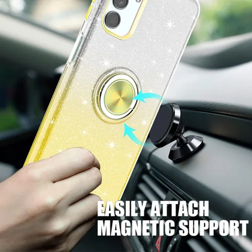 Vista 2 de TJS Funda compatible con Samsung Galaxy A13 5G, Galaxy A04S, con protector de pantalla de vidrio templado, anillo de metal, soporte magnético, tono