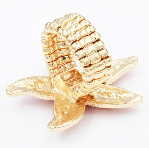 Vista 5 de Lavencious Anillo elástico con diseño de estrella de mar para mujer, talla 7-9, Diamantes de, Diamantes de imitación