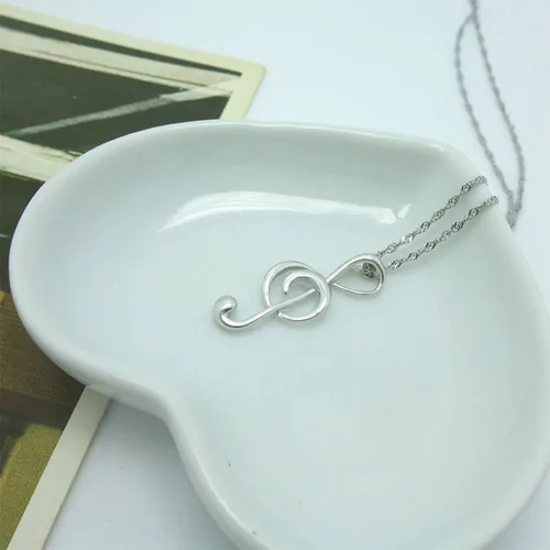 Vista 4 de Regalo del Día de la Madre 925 de plata de ley con símbolos musicales nota colgante collar joyería fina para mujeres LSN26, Plata esterlina
