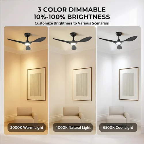 Vista 4 de Roomratv Ventiladores de techo con luces y control remoto, motor CC reversible silencioso y silencioso, 6 velocidades, temporizadores, 3 CCT, uso